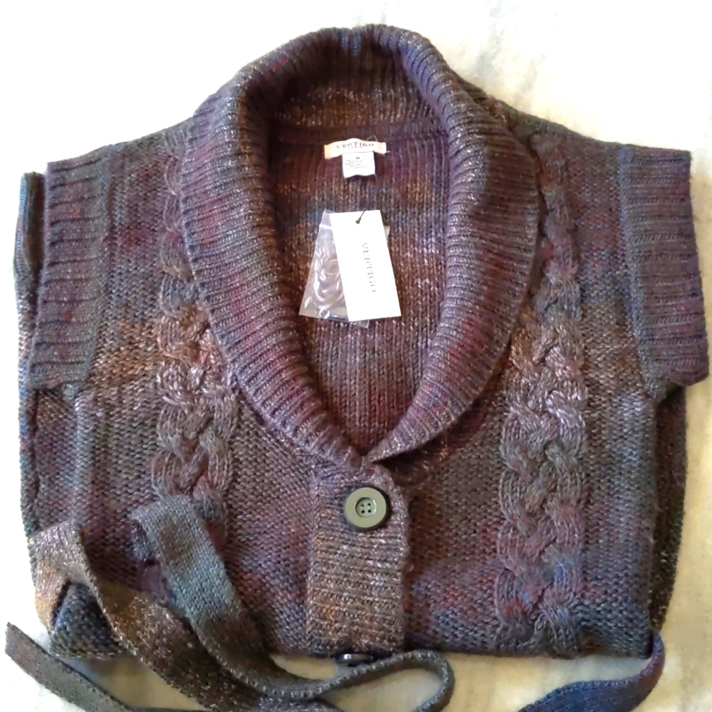 NWT. Vertigo Paris Wool blended short sleeve multi colored long cardigan sweater